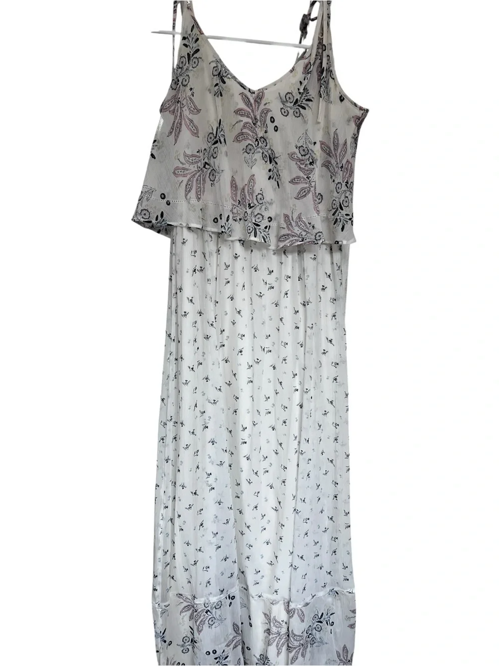 Abercrombie & Fitch White Maxi Dress with Pink Paisley and Black Floral Accents